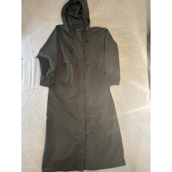 LL Bean Womens Trench Rain Coat Large Olive Green Removable Zip Up - Picture 1 of 14